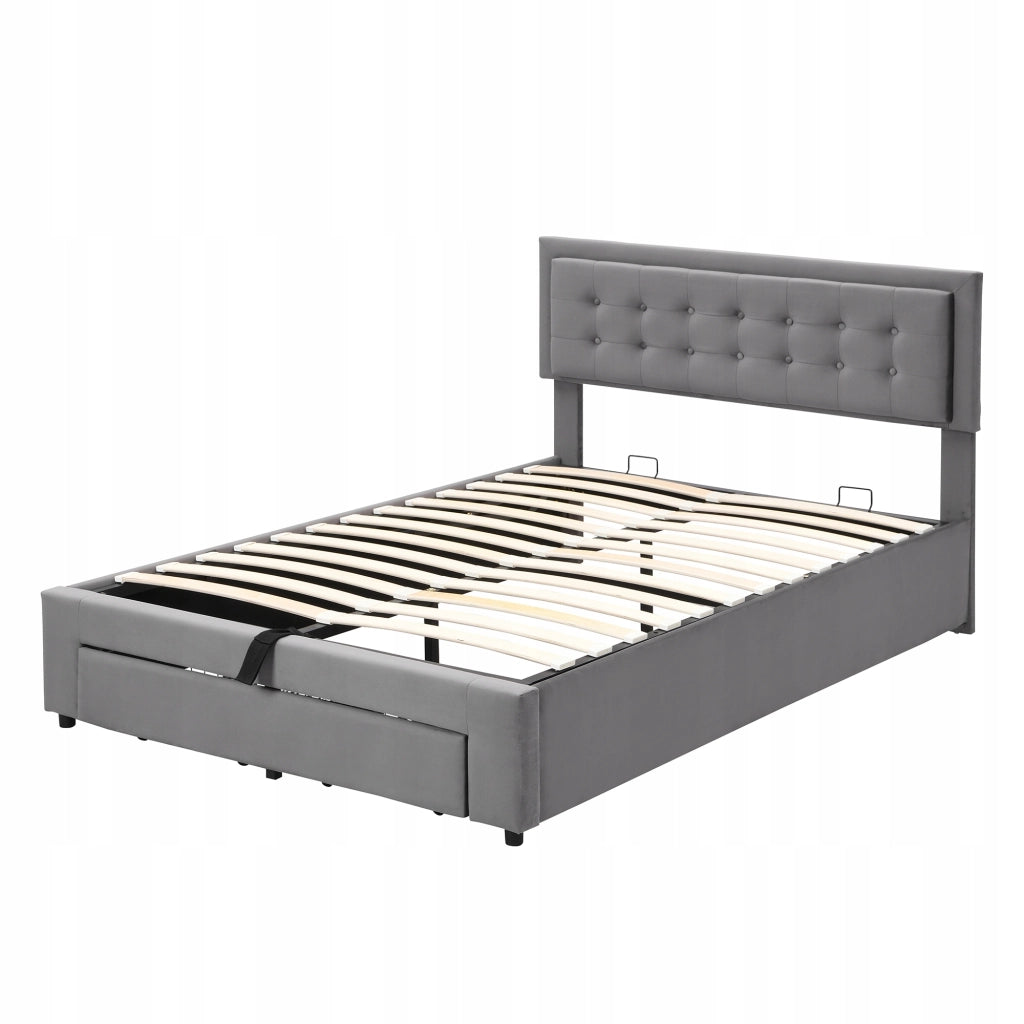 Letto matrimoniale con 2 cassetti - Xylo - 140x190 - Velluto grigio