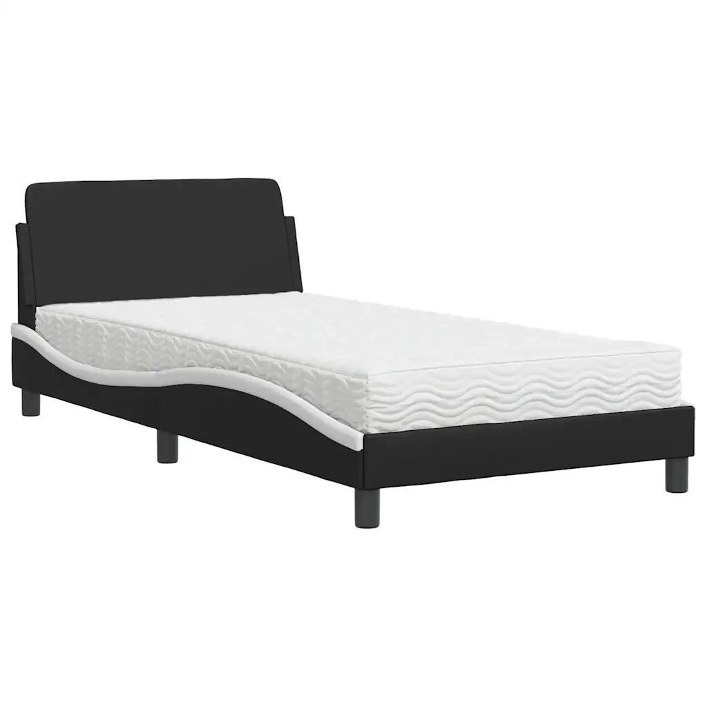 Letto con Materasso Nero e Bianco 100x200 cm in Similpelle