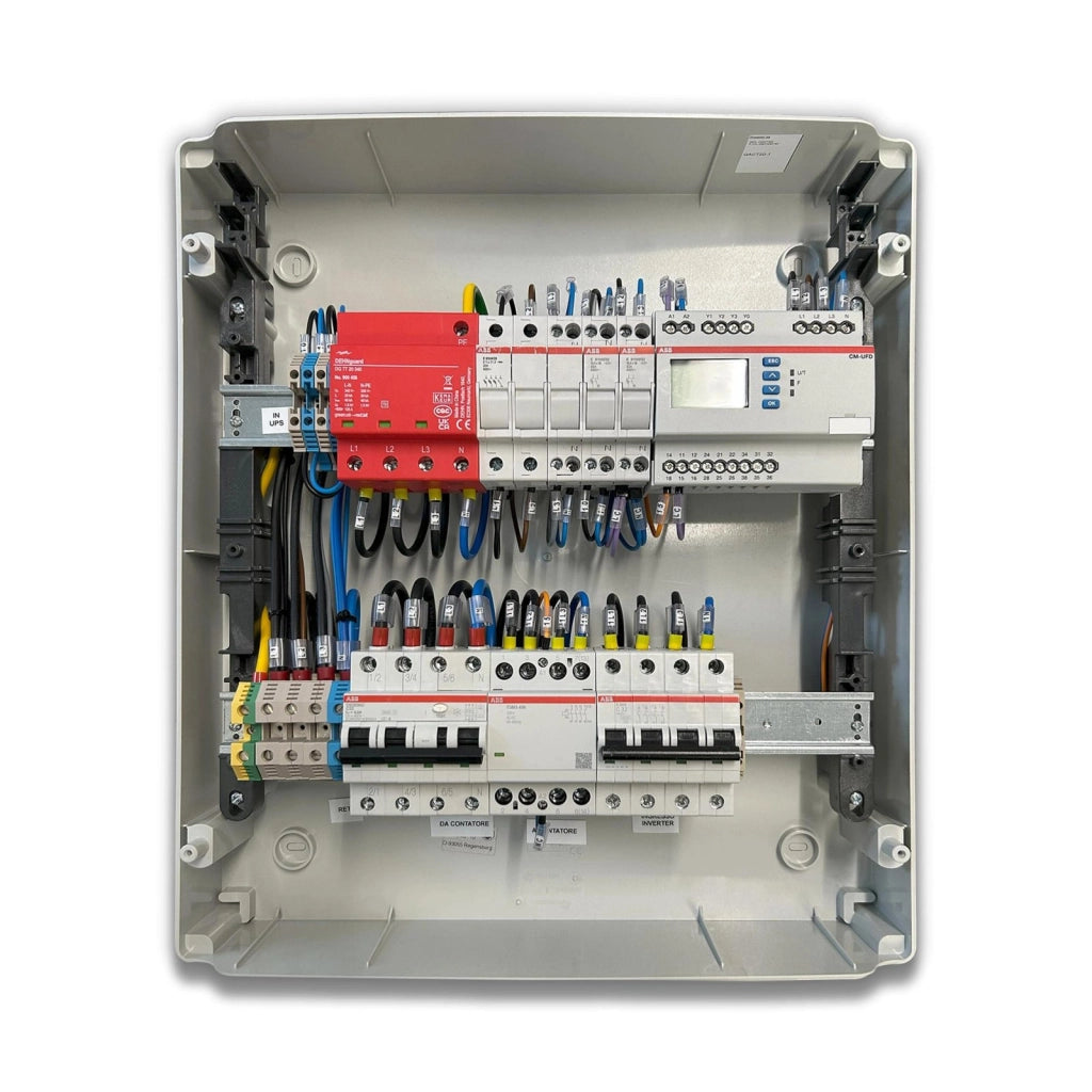 Quadro AC Trifase 20kW - 32A 400V - IP65 36 Moduli con Interruttore Magnetotermico Differenziale + Scaricatore + Entra/Esci + Sgancio + Portafusibili ABB / DEHN  QACT20