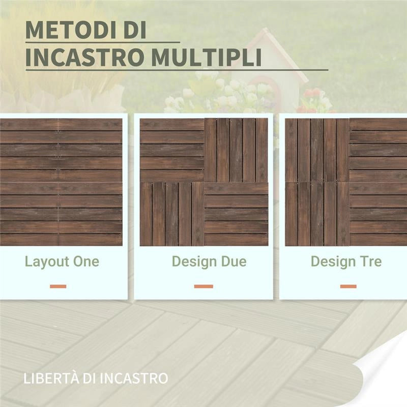 PIASTRELLE PER ESTERNI PAVIMENTO IN LEGNO, SET 27 PEZZI MONTAGGIO A INCASTRO, 30X30X2.5 CM