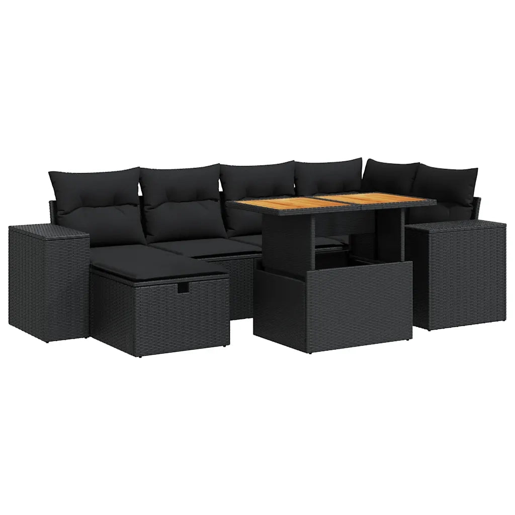 Set Divani da Giardino con Cuscini 8 pz Nero Polyrattan Acacia 3328084