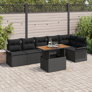 Set da Pranzo da Giardino 7 Pezzi con Cuscini Nero Rattan Polietilene Acacia