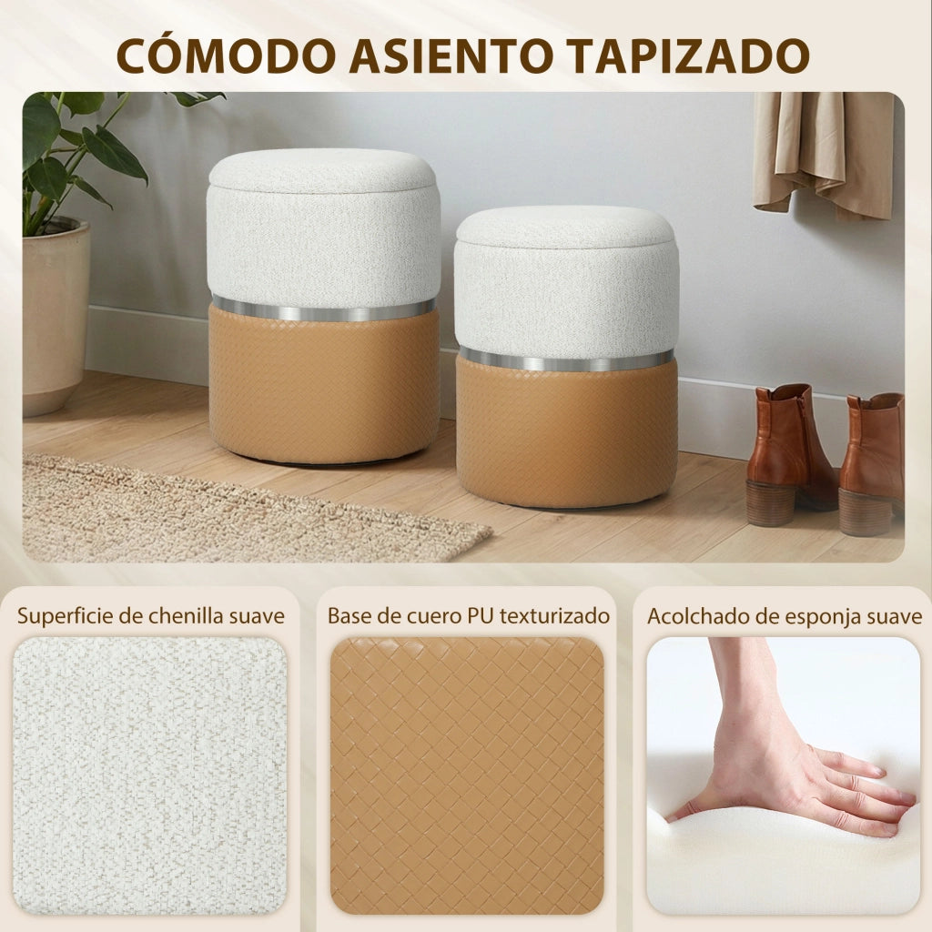 Cassettiera 2 Puff Imbottita ¨C Minimal ¨C Marrone e Crema