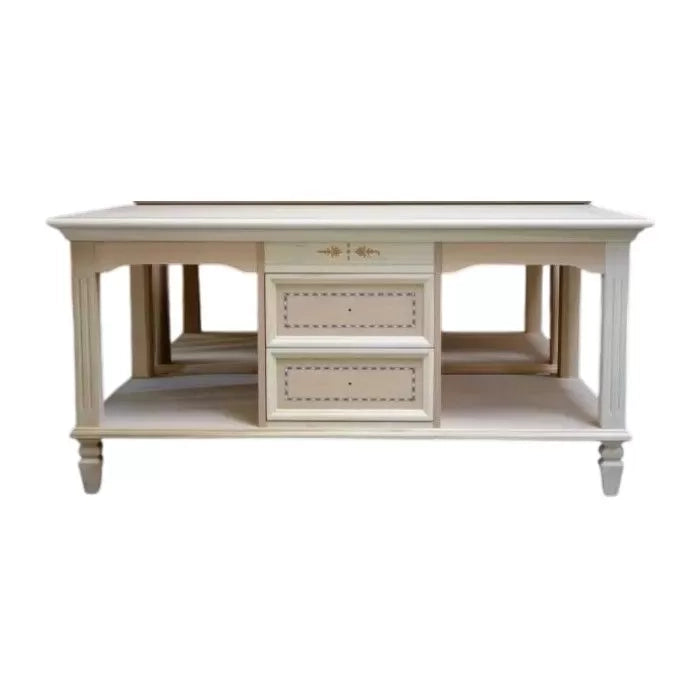 Tavolino classico 2 cassetti in legno grezzo l.115 p.65 h.55 - Mobili 2G