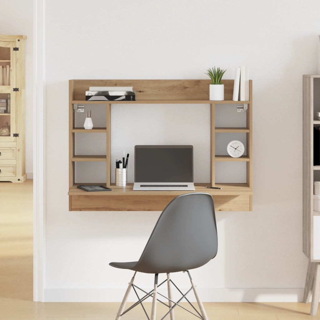 Scrivania a Muro in Rovere Artigianale 105x48x75 cm in Legno Ingegnerizzato