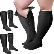 Due pair di compressi per gambe con cerniera in grandi dimensioni (15-25 mmHg) per donne e uomini obesi (XXL)