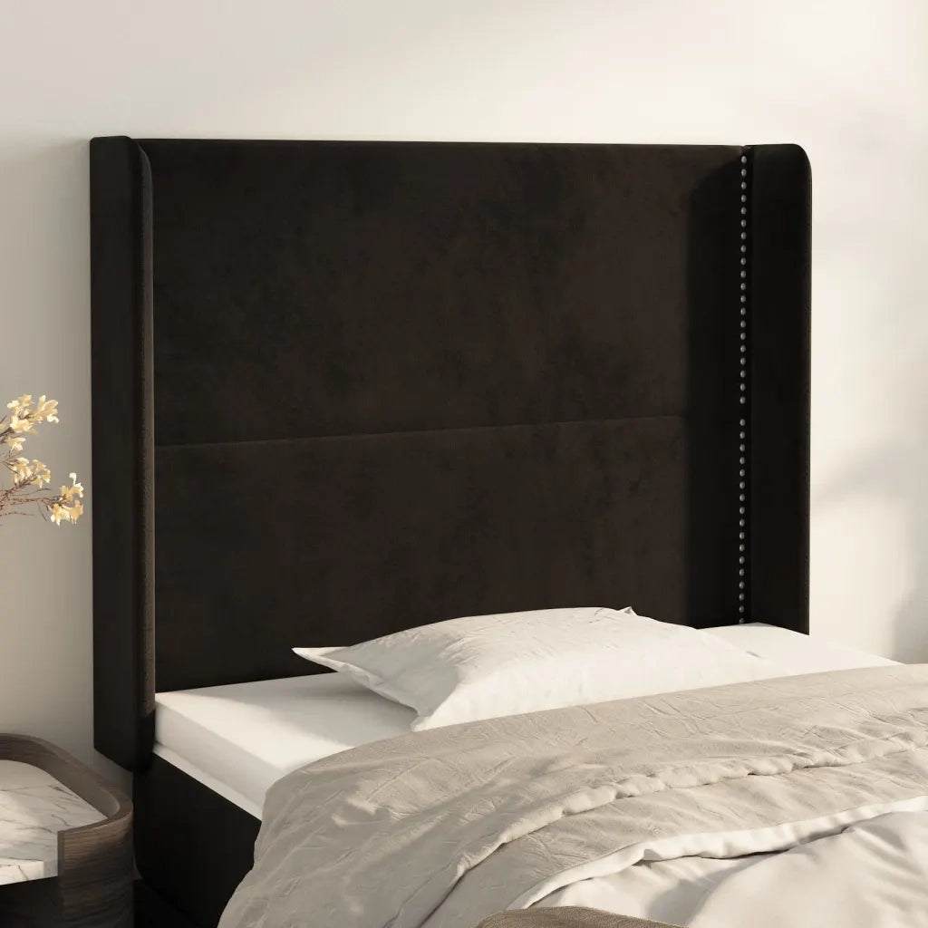 Testiera | Testata ad Orecchio Nera 93x16x118/128 cm in Velluto