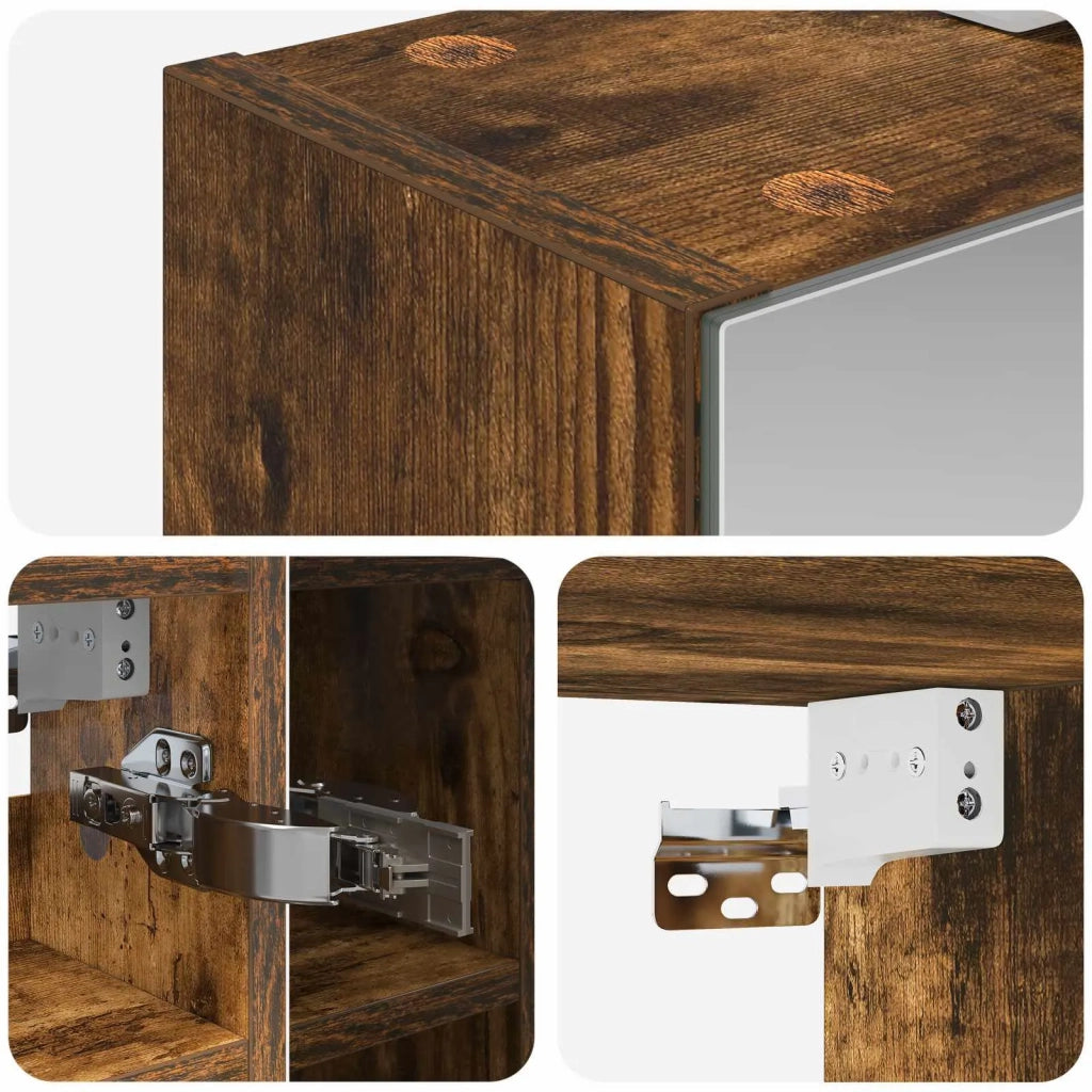 Mobiletto per specchio da bagno Rovere fumé 60 x 14,5 x 50 cm