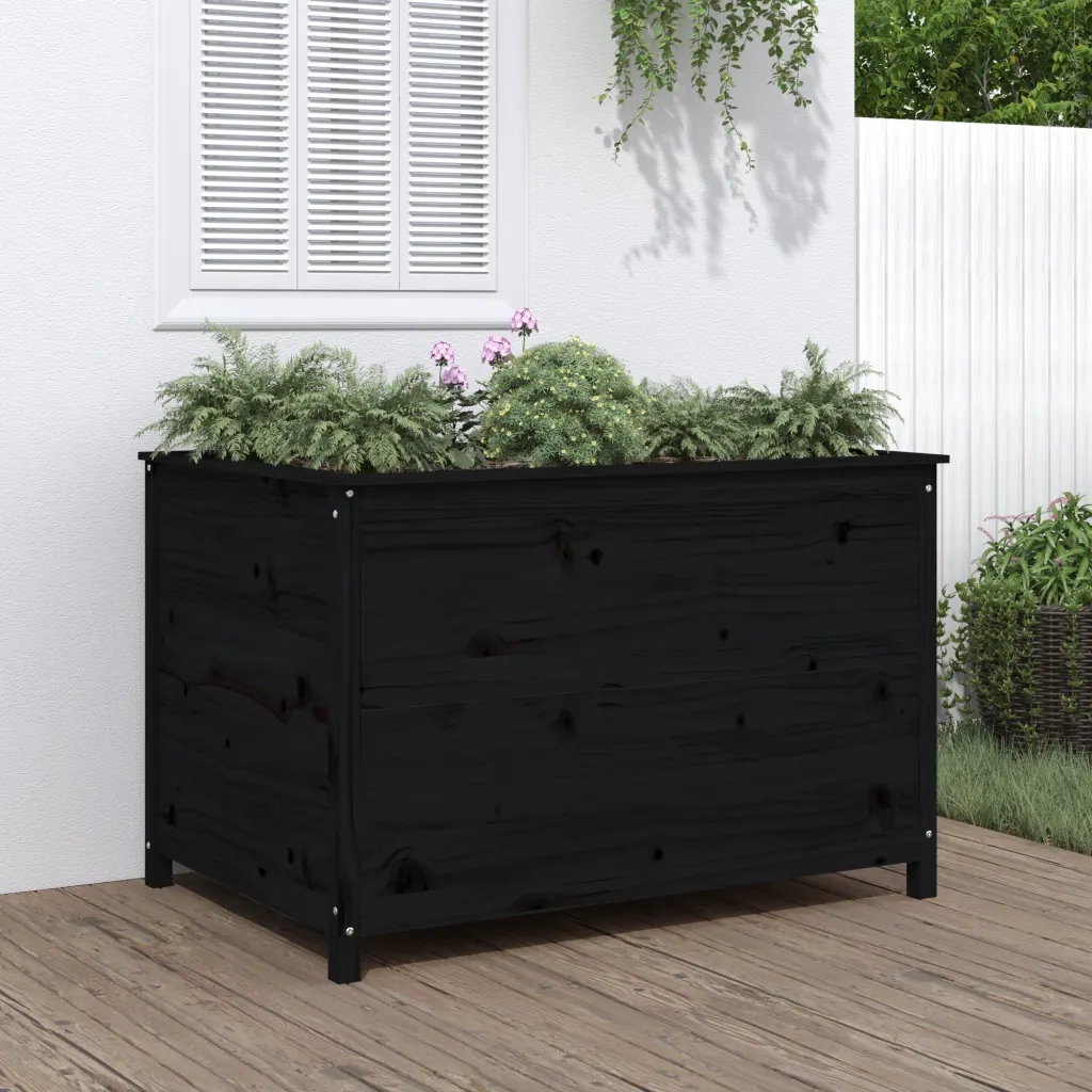 Fioriera Rialzata Giardino Nera 119,5x82,5x78 cm Massello Pino 825314