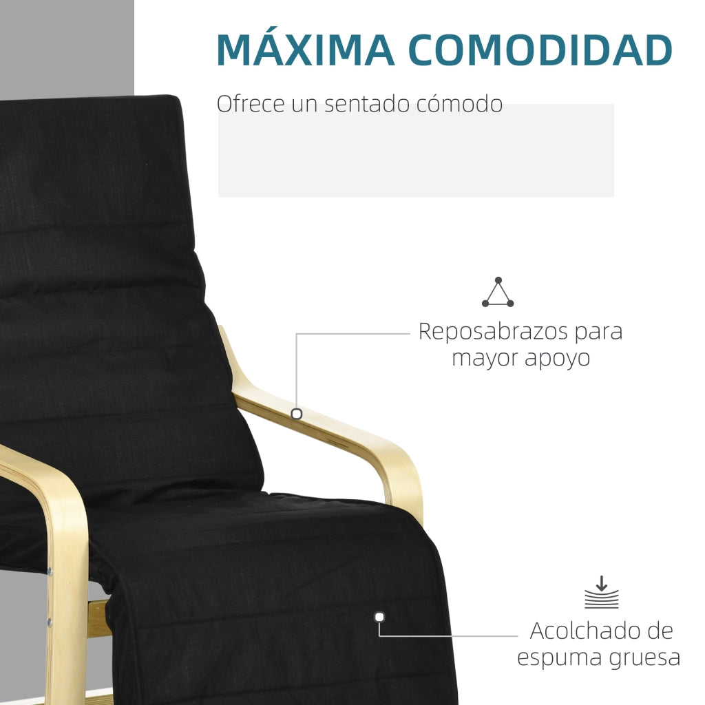 Poltrona Relax con Poggiapiedi Aggiustabile ¨C zephmum ¨C Tessuto Nero 66,5x94x100cm