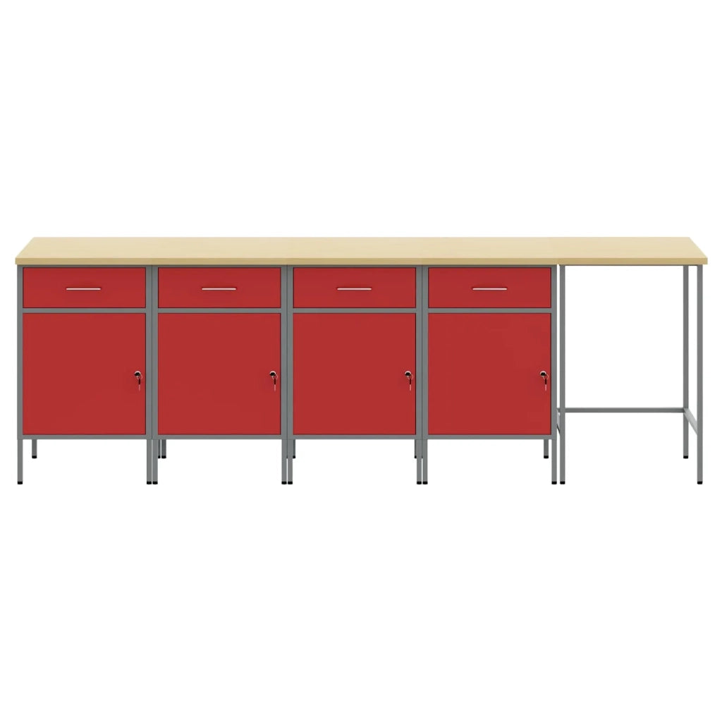 Set di mobili da lavoro con cassetto 5 pcs Rosso e Grigio 3321393