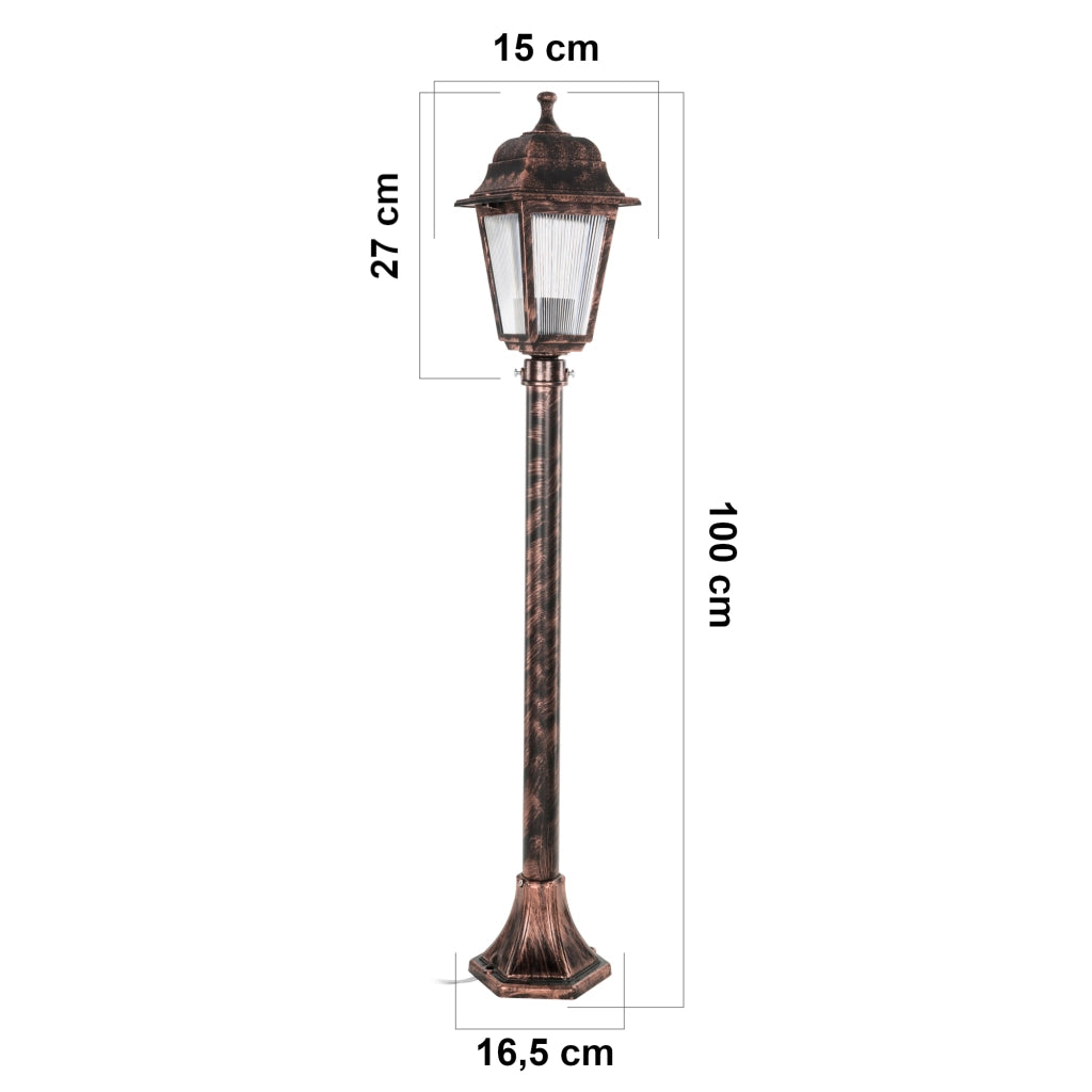Lampada a Stelo per Esterno 'Keighley' Lampada da Terra con Lanterna a Protezione IP44 - Rame Smerigliato  [lux.pro]