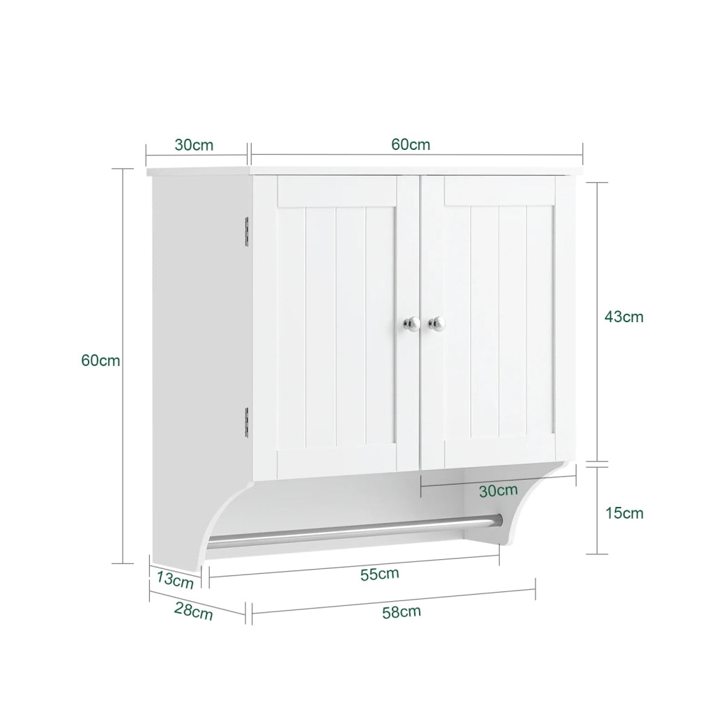 Pensile Con Ante Mobile Da Parete Da Bagno Mobile Porta Medicinali Elegante Armadietto Sospeso Per Il Bagno Bianco 60x30x60cm BZR84-W