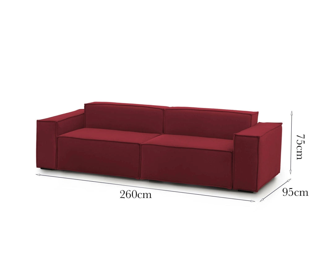 Divano fisso Argo, Divano componibile a 3 posti lineare, Made in Italy, SofÒ  moderno da soggiorno in tessuto, Cm 260x95h70, Rosso