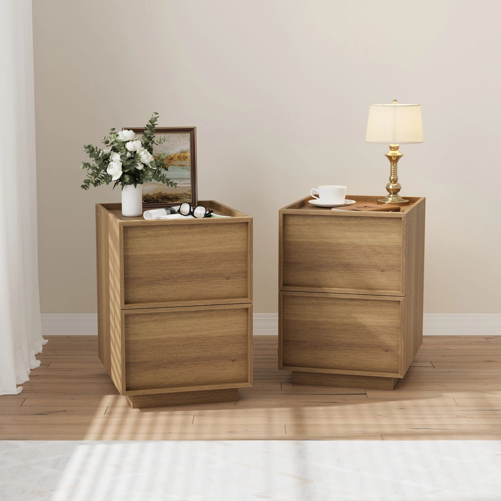 Comodino con 2 cassetti, design minimalista, per camera da letto, in MDF e truciolare, rovere, 38 × 48 × 50 cm