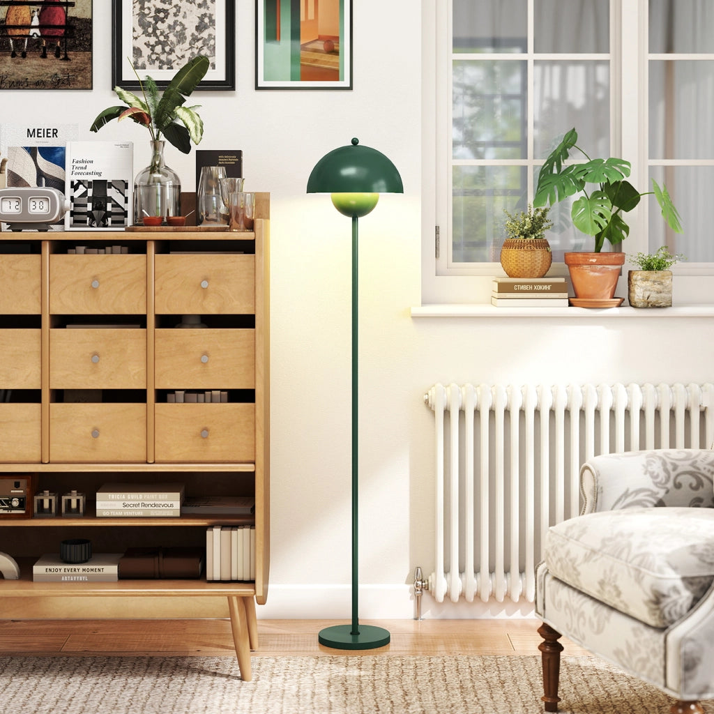 Lampada da Terra con Paralume Semicircolare e Interruttore a Pedale, in Acciaio, ?30x155 cm, Verde
