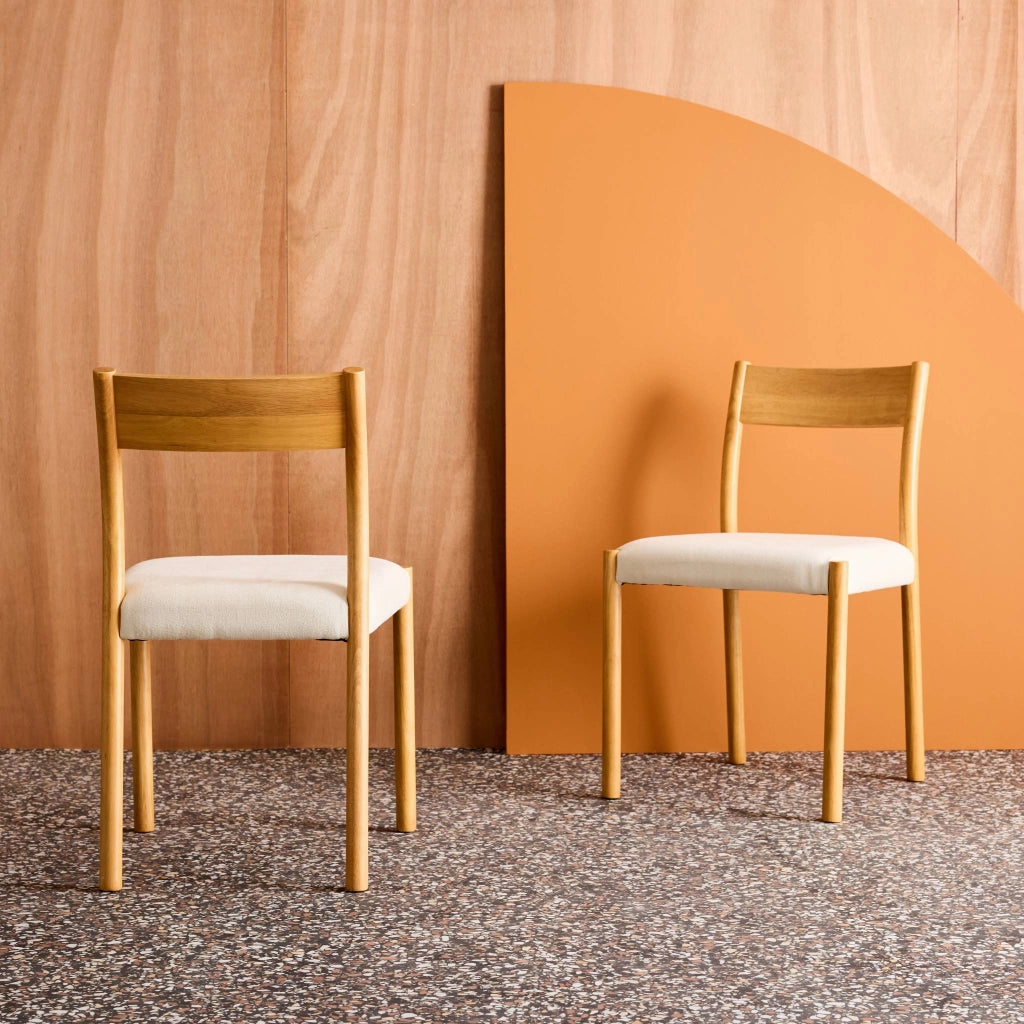 Set 2 sedie bohemien in legno di hevea e tessuto simple, marrone