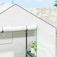 Serra da giardino con 1 porta 1 finestra 3 livelli per Verdure Piante Fiori Tela PE 143 x 74 x 190 cm bianco