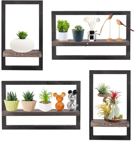 Set di 4 pannelli di parete quadrati - decorativi e funzionali - nero - legno