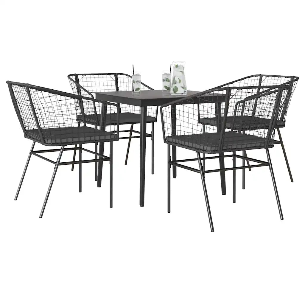 Set da Pranzo da Giardino con Cuscini 5 pz | Set Salotto da Giardino Polyrattan Vetro