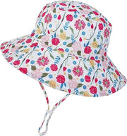 Cappello da sole per bambine, cappello a cappello, stile estivo, bordo regolabile ampio, protezione UV UPF 50+, adatto per vacanze, viaggi e attività all'aperto, disegno a fiori di rosa.