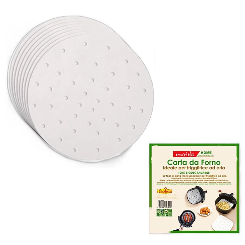 MAURY'S CARTA DA FORNO D 22 CM TONDA IDEALE PER FRIGGITRICE AD ARIA 100% BIODEGRADABILE 100 FOGLI