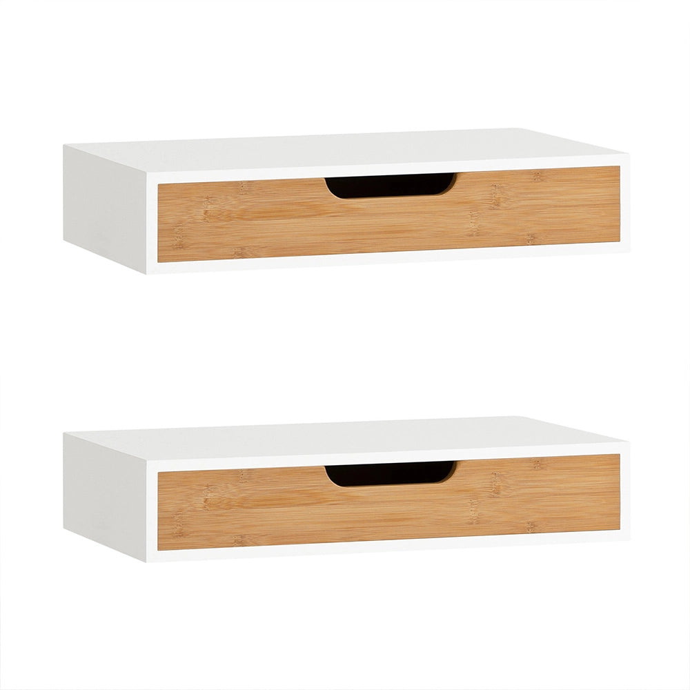 SoBuy | Set di 2 mensole a parete bianche con cassetto | Mensola galleggiante con cassetto integrato | Mensole da muro in MDF verniciato | 40×24×8 cm | Capacità di carico 16 kg | FRG92-WNX2