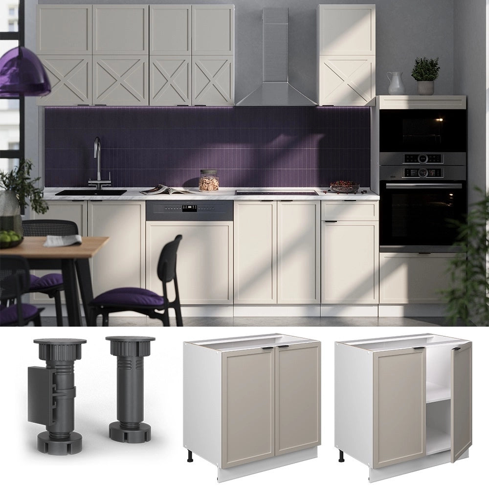 Mobile lavello cucina Fame-Line GrigioBeige/Bianco 80 cm con ripiano, senza piano di lavoro Vicco