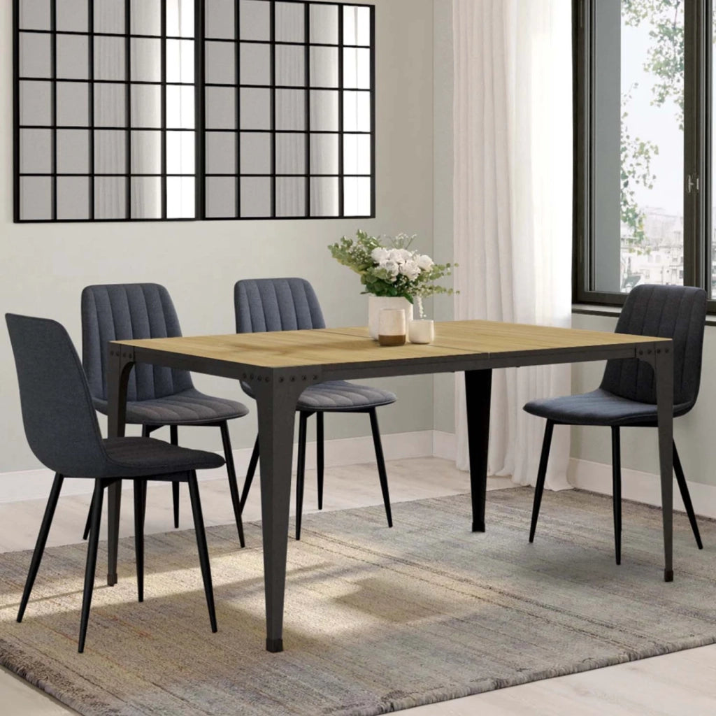 IDMarket - Tavolo da pranzo rettangolare NELLY 8 persone legno e nero design industriale 150 cm
