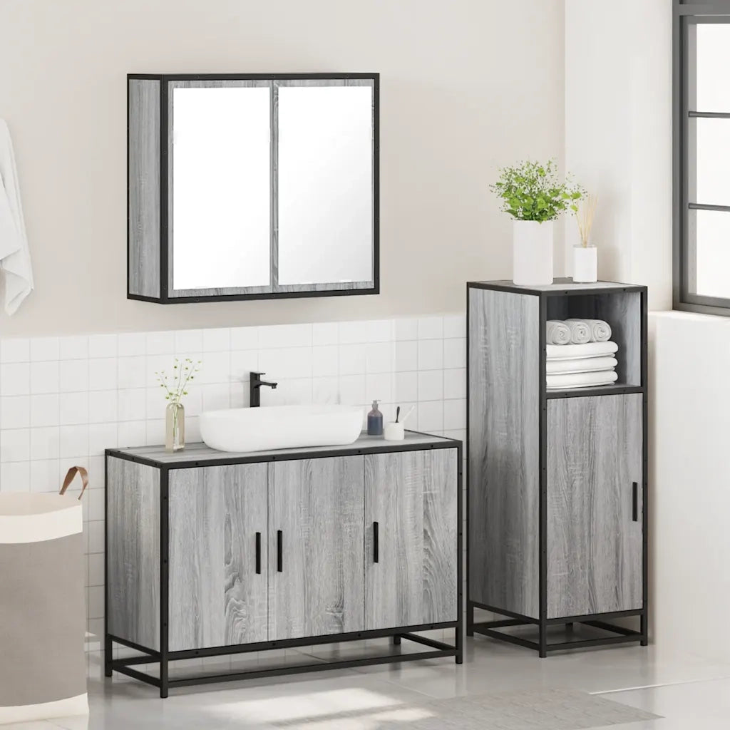 Set Mobili da Bagno 3 pz Grigio Sonoma in Legno Multistrato