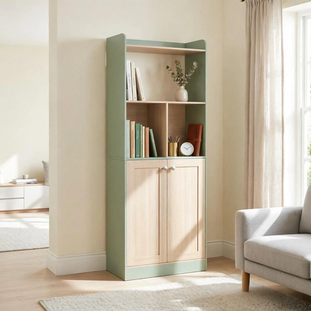 LIBRERIA alta 60x30x161,2 cm verde e legno con protezione antiribaltamento