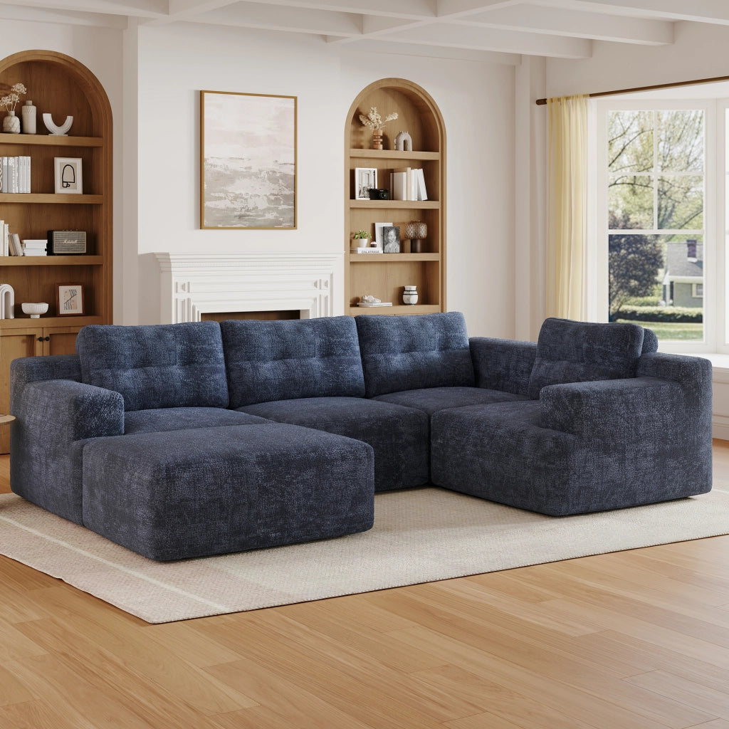 DIVANO Modulare U-form 252x180x82 cm Chenille Blu