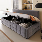 Letto singolo imbottito 90x200 cm con contenitore idraulico e schienale