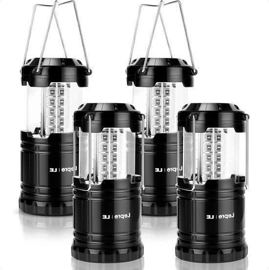 Set di 2 Lampade da Campeggio - 30 LED, Batterie, Piastra Flessibile da 4 pezzi con Pendente da 2 pezzi per Pesca, Avventura, Escursioni