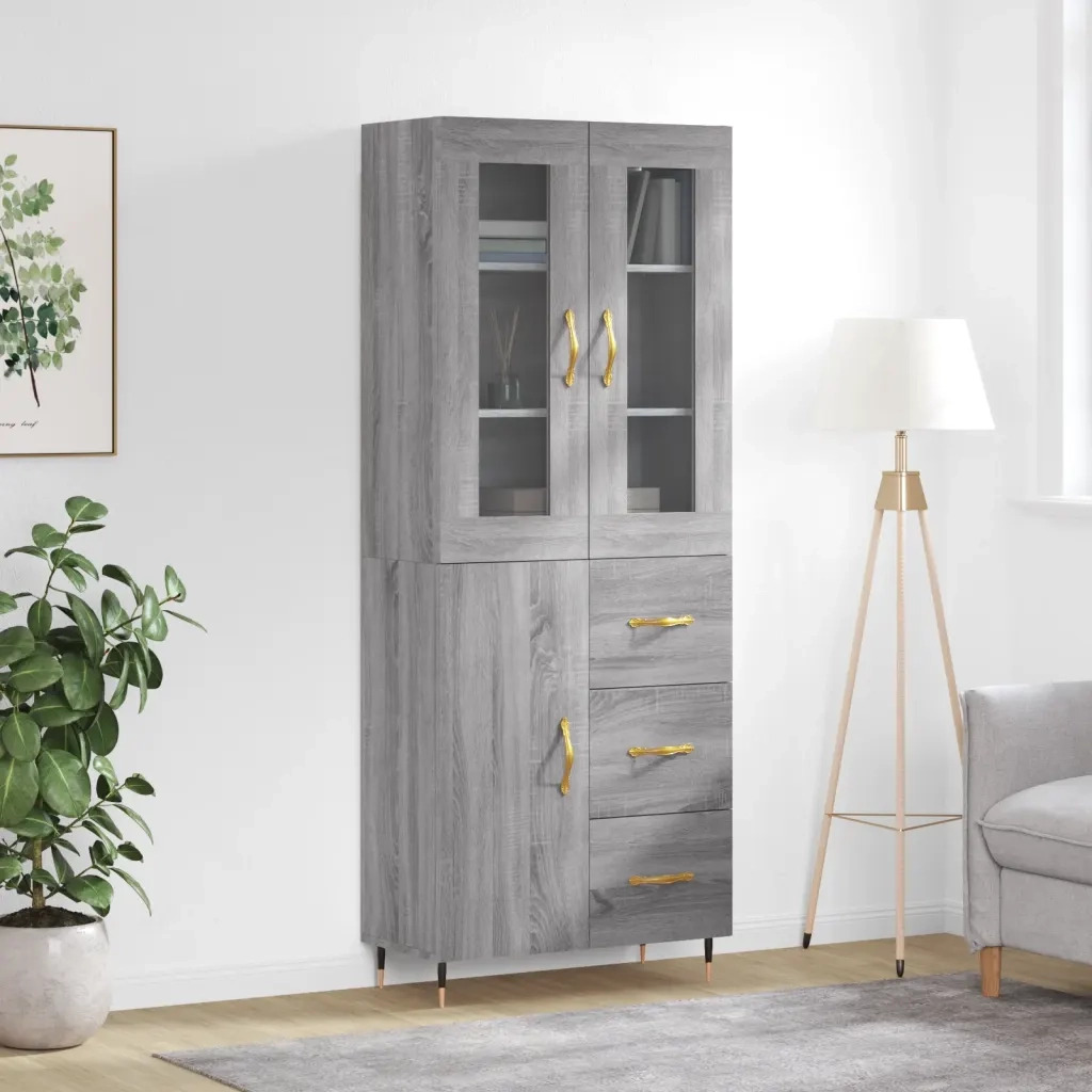 Credenza Grigio Sonoma 69,5x34x180 cm in Legno Multistratocod mxl 125882