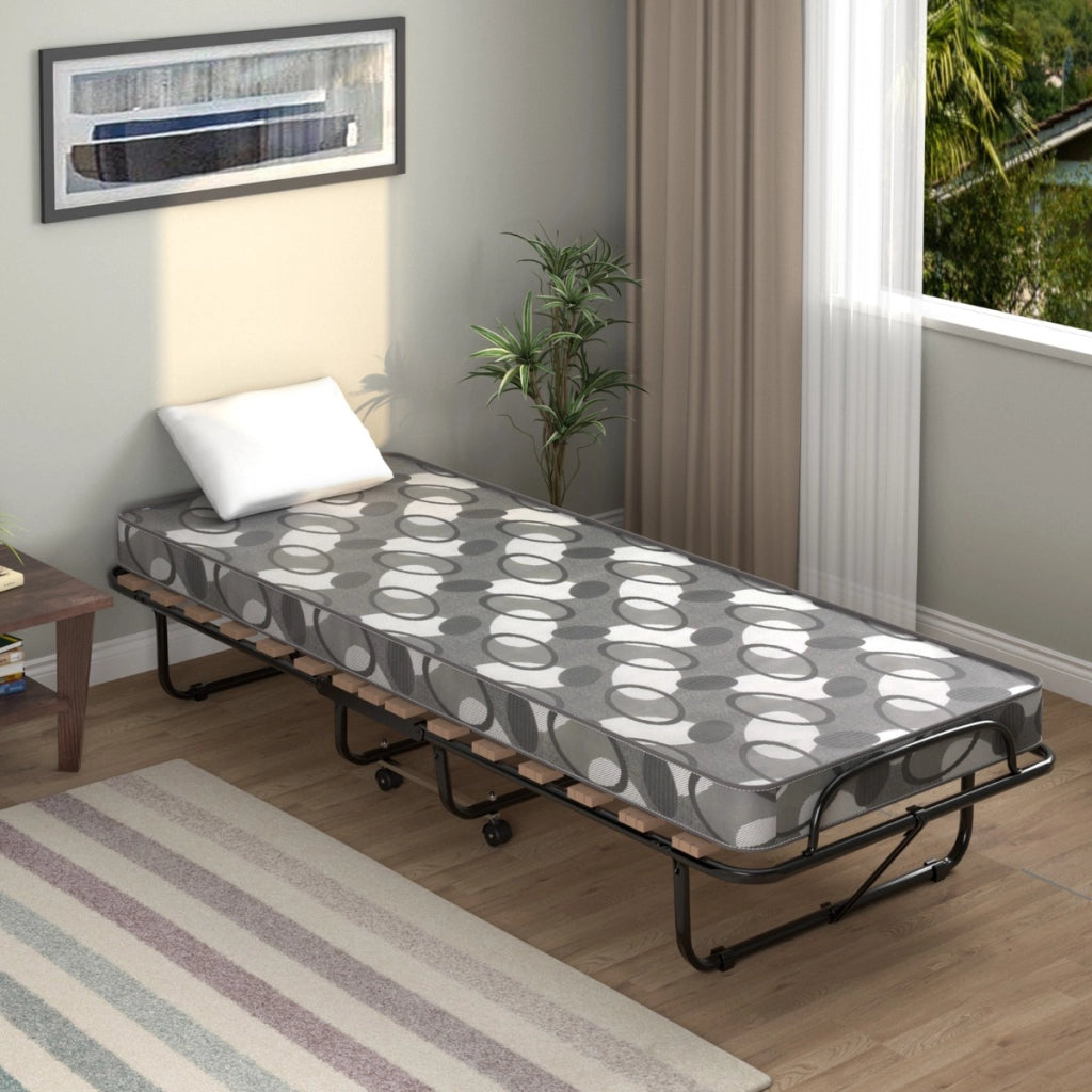 Letto pieghevole con materasso in memory foam spesso, Letto portatile con 4 ruote girevoli 190x80x33cm Grigio-Letti e strutture