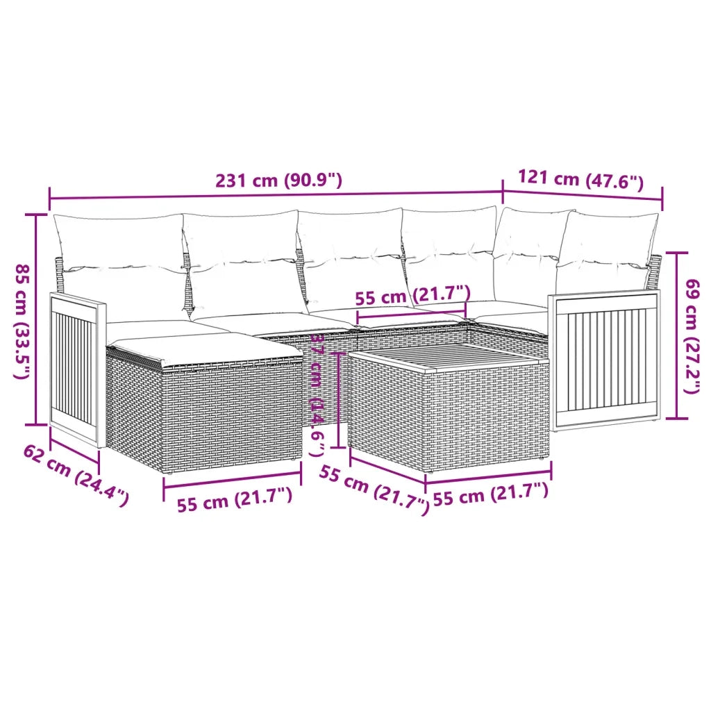 Set Divani da Giardino con Cuscini 7pz Nero Polyrattan