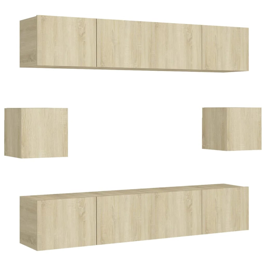 Set di mobili mobile credenza TV televisione soggiorno camera da letto soggiorno 6 pezzi rovere Sonoma multistrato marrone 02_0025119