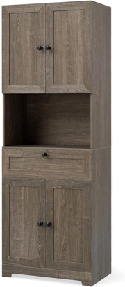 Armadietto da bagno alto con 4 ante, cassetto, cucina con ripiani regolabili, armadietto multiuso per cucina, bagno, soggiorno, camera da letto, 60 x 35 x 171,5 cm (grigio)