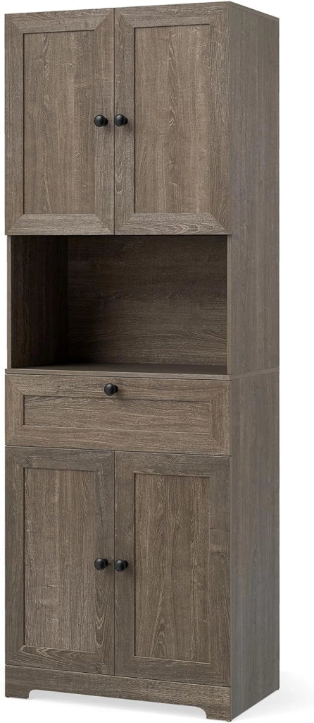 Armadietto da bagno alto con 4 ante, cassetto, cucina con ripiani regolabili, armadietto multiuso per cucina, bagno, soggiorno, camera da letto, 60 x 35 x 171,5 cm (grigio)