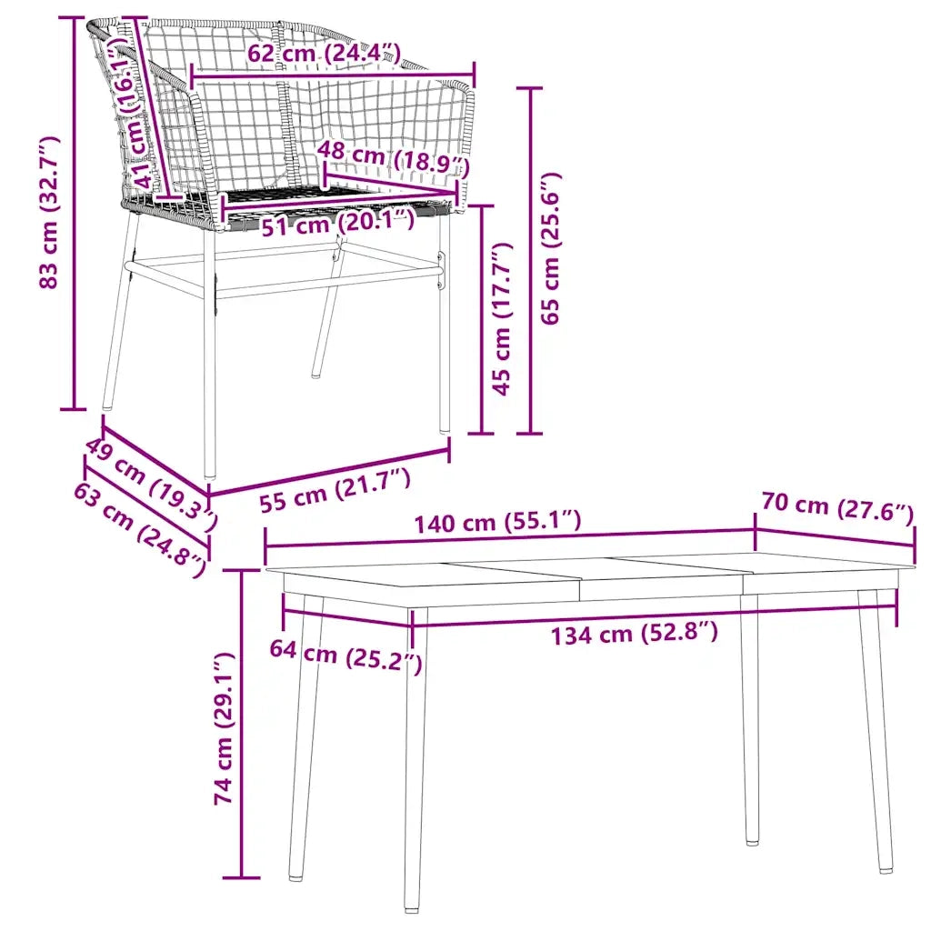 Set Mobili da Pranzo per Giardino 5 pz | Set Salotto da Giardino Nero Polyrattan Vetro