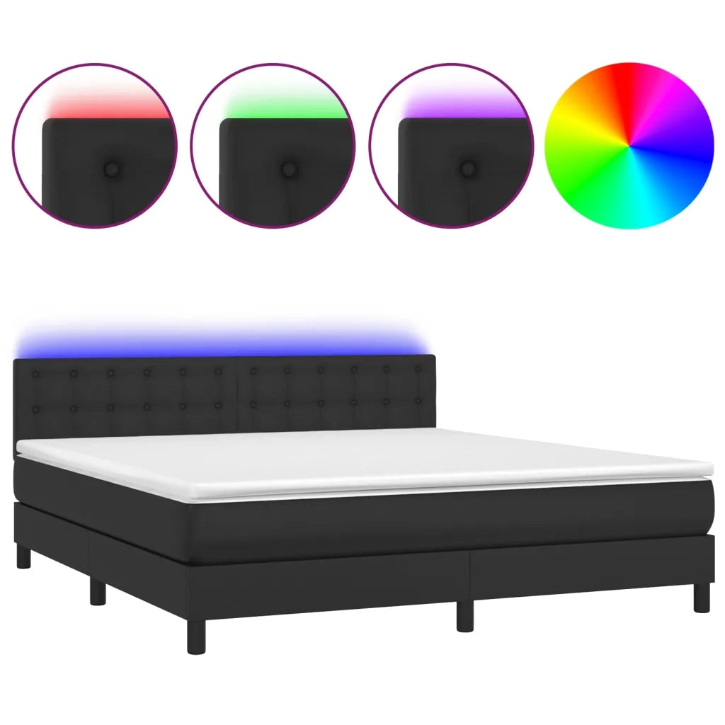 Giroletto a Molle con Materasso e LED Nero 180x200cm Similpelle 3134237