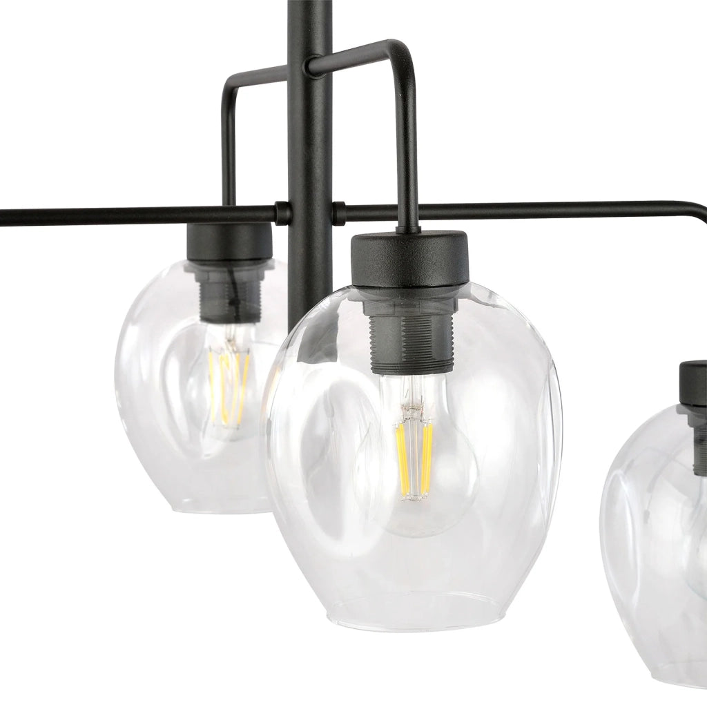 Lampadario Moderno 4 Luci Auriga In Accaio Nero E Vetro Trasparente