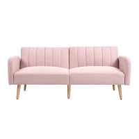 Divano Letto 2 Posti Stile Scandinavo Tessuto Effetto Lino Rosa, Schienale 3 Posizioni