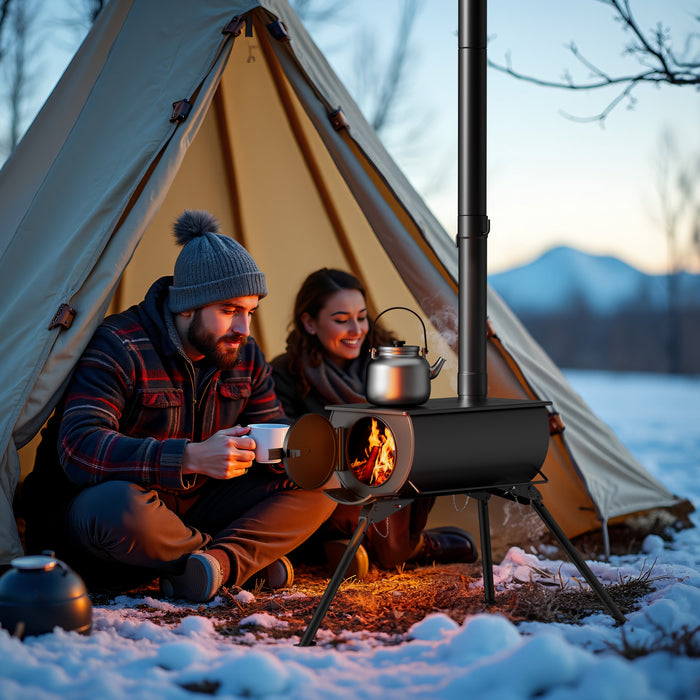 Stufa a legna da campeggio in acciaio (Q235), robusta stufa da tenda 85 x 57,5 x 238 cm, stufetta portatile, riscaldamento da tenda