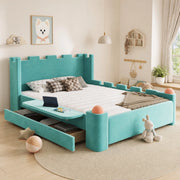 Letto imbottito per bambini 140x200 cm con cassetto, blu-verde