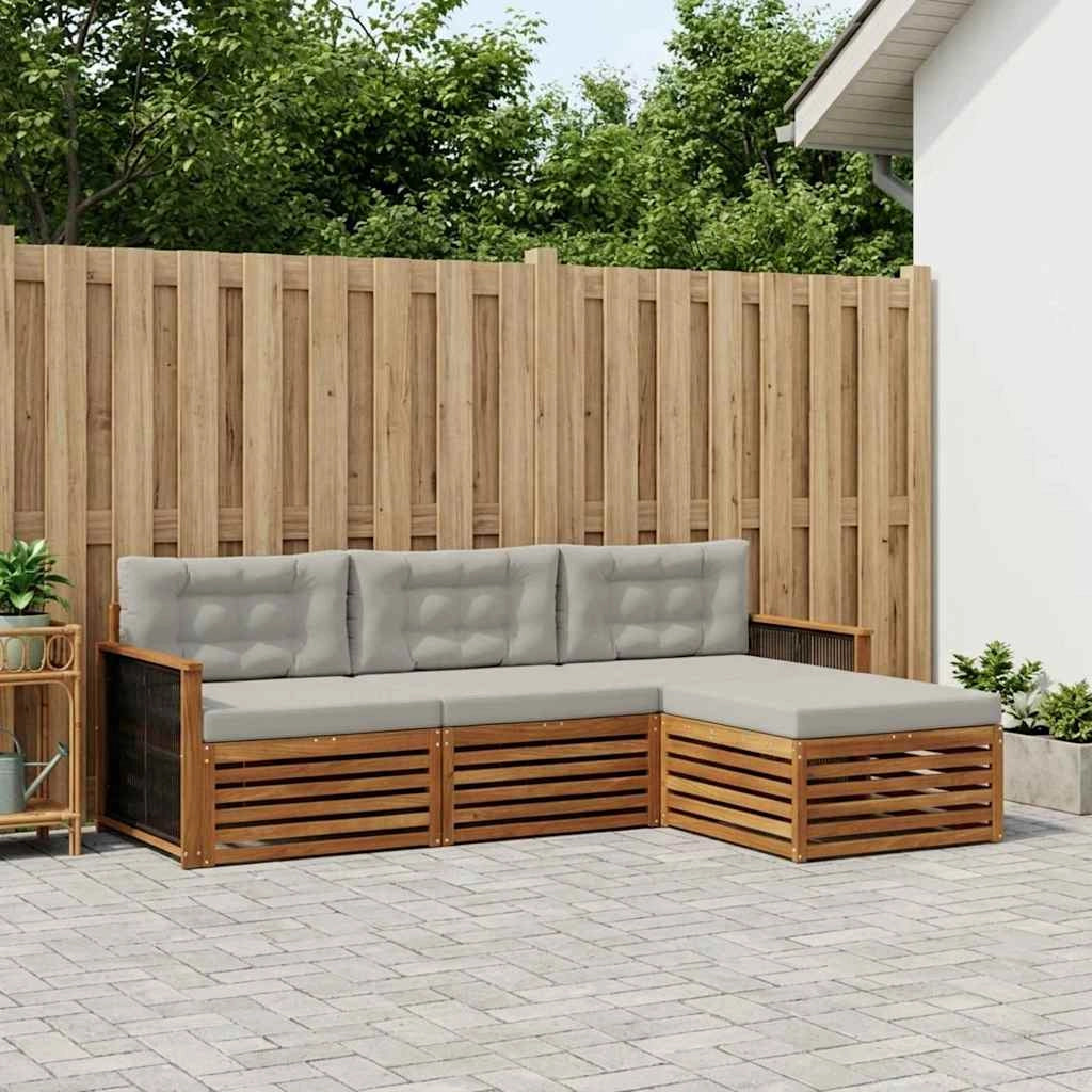 Set di divani da esterno 4 pz Naturale e Grigio Chiaro 3383204