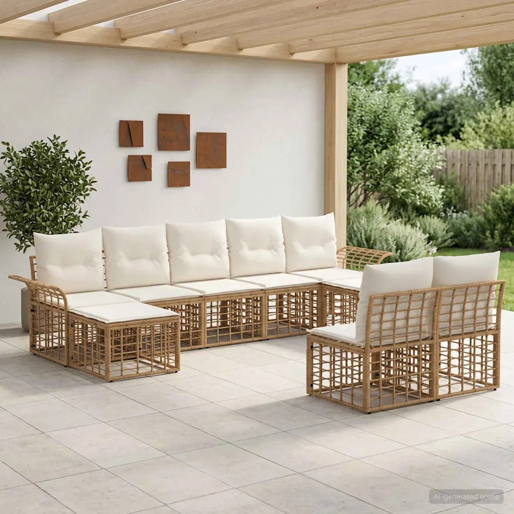 Set di divani da esterno 9 pcs Naturale e Bianco Crema