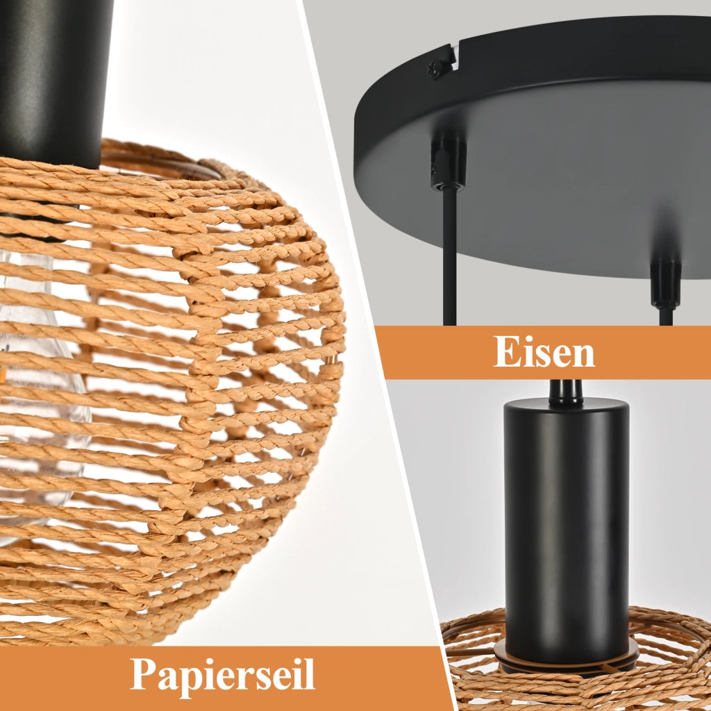 Lampada a sospensione ZMH vintage E27 a 3 luci nera (lampadine non incluse)