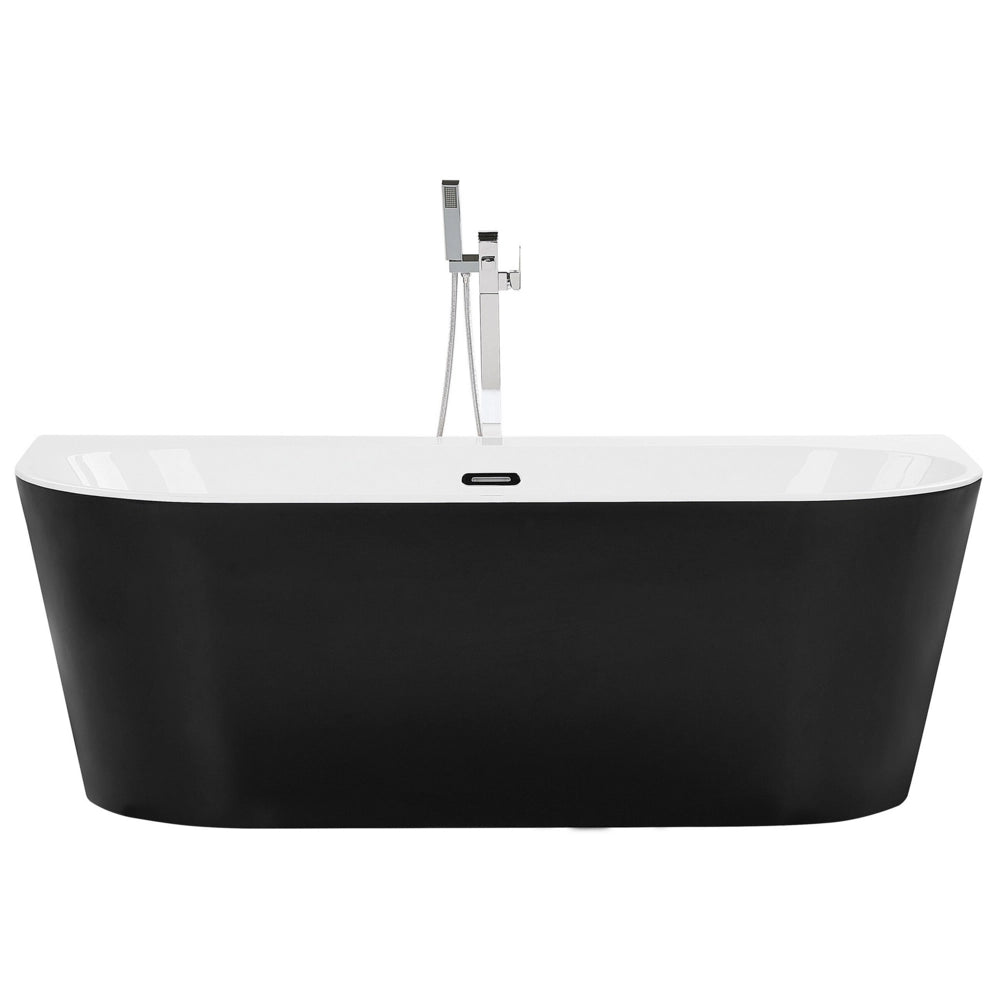 Vasca Da Bagno Nera Sanitaria Acrilica Ovale Singola 170 x 80 cm Con Sistema Di Troppopieno Tubo Di Scarico Design Moderno